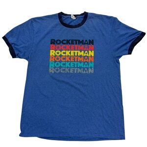 Elton John Rocketman T Shirt Large Mens Blue Ringer 2019 Global Theatere Tour